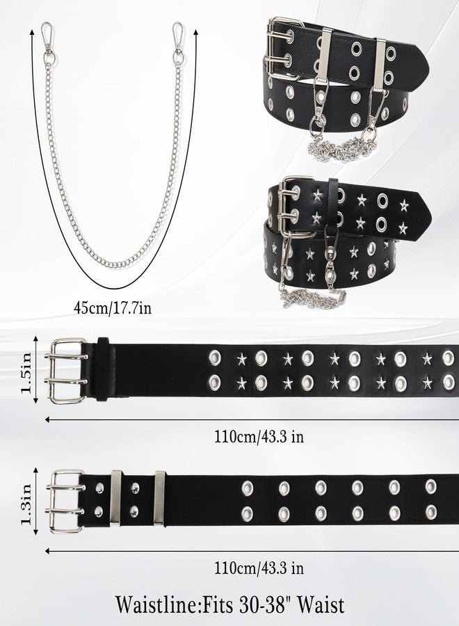 YOGEYOGE Studded Belt, Y2K Belt with Chain Star Belt Black Belt Women Goth Belt Punk Double Grommet Belt for Women Men - Image 2